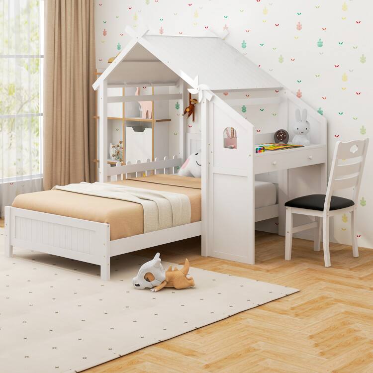 Left. SlickBlue - Bed with 2 Storage Drawers and Windmill Design for Kids Room or Bedroom - White.