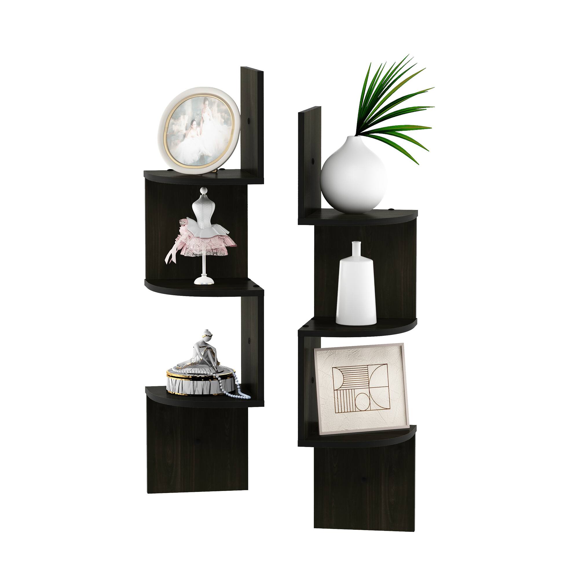 Alt View 4. Furinno - Rossi 3-Tier Wall Mount Floating Corner Radial Shelf, Set of 2 - Espresso.