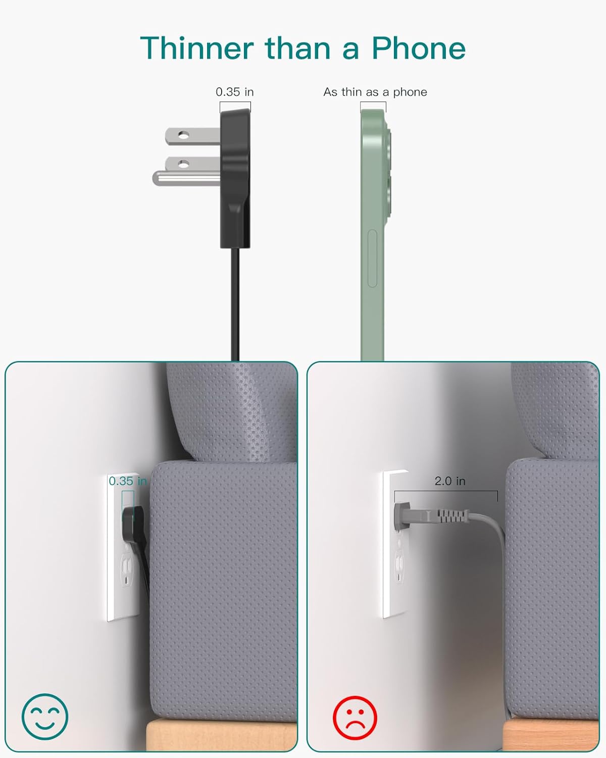 Thinner than a Phone  
0.35 in  
As thin as a phone  
0.35 in  
2.0 in