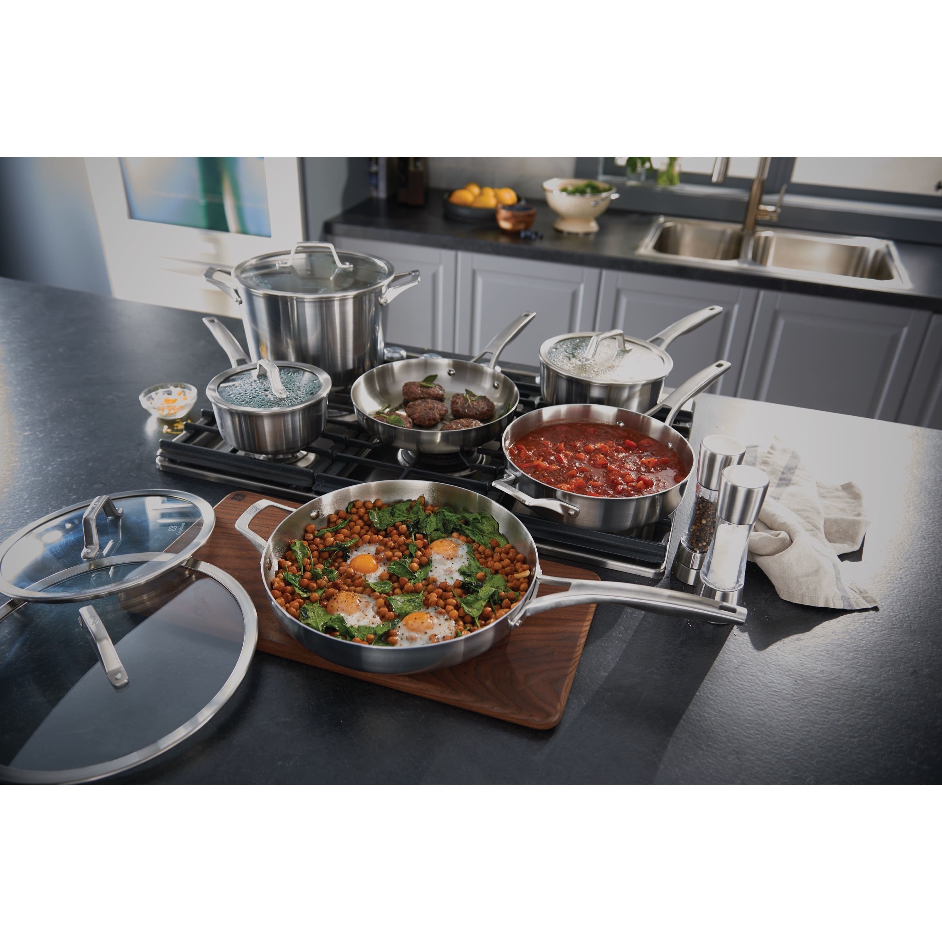 Left. Calphalon - Premier™ Stainless Steel 11-Piece Set - Stainless Steel.