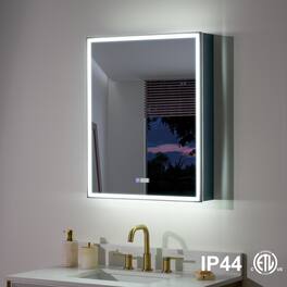 WELLFOR - 24 in. W x 30 in. H Rectangular Aluminum Recessed/Surface Mount LED Medicine Cabinet with Mirror, Right Open - Black