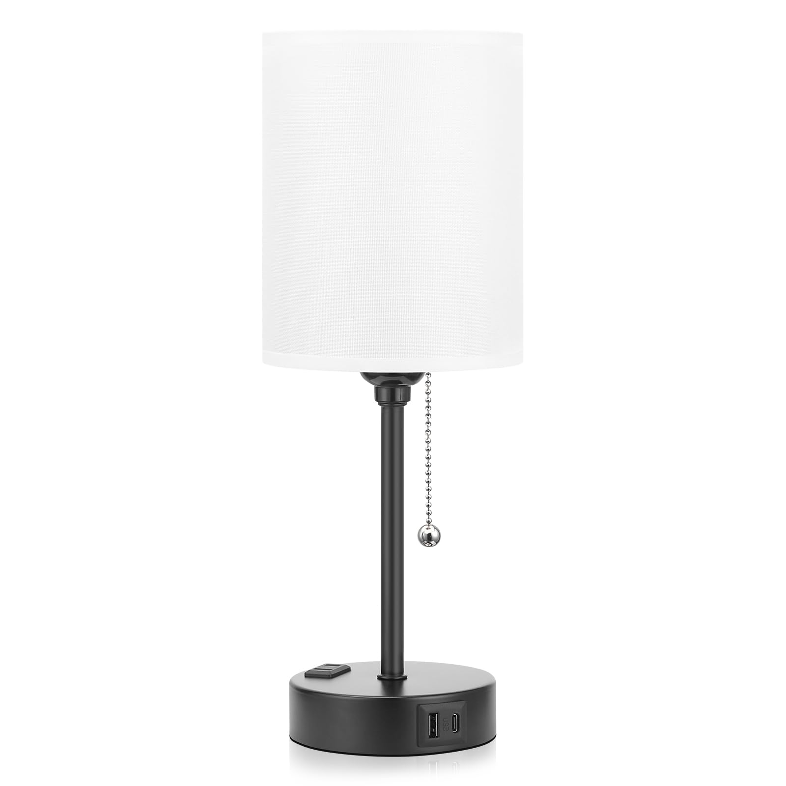 Alt View 6. HM 1810 - Bedside Table lamp Bedroom Color Temperatures Bedside Lamps USB Ports Pull Chain Table Lamps Outlet Color - White 14.6in.
