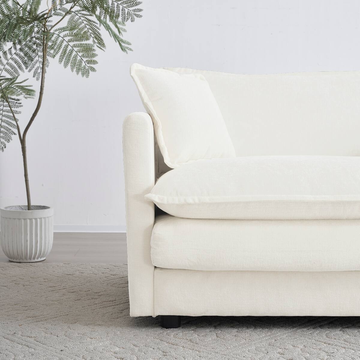 Alt View 4. Ropilly - Ropilly White Chenille Single Seat Sofa Deep Seat Upholstered Reading Armchair with Toss Pillow - White.