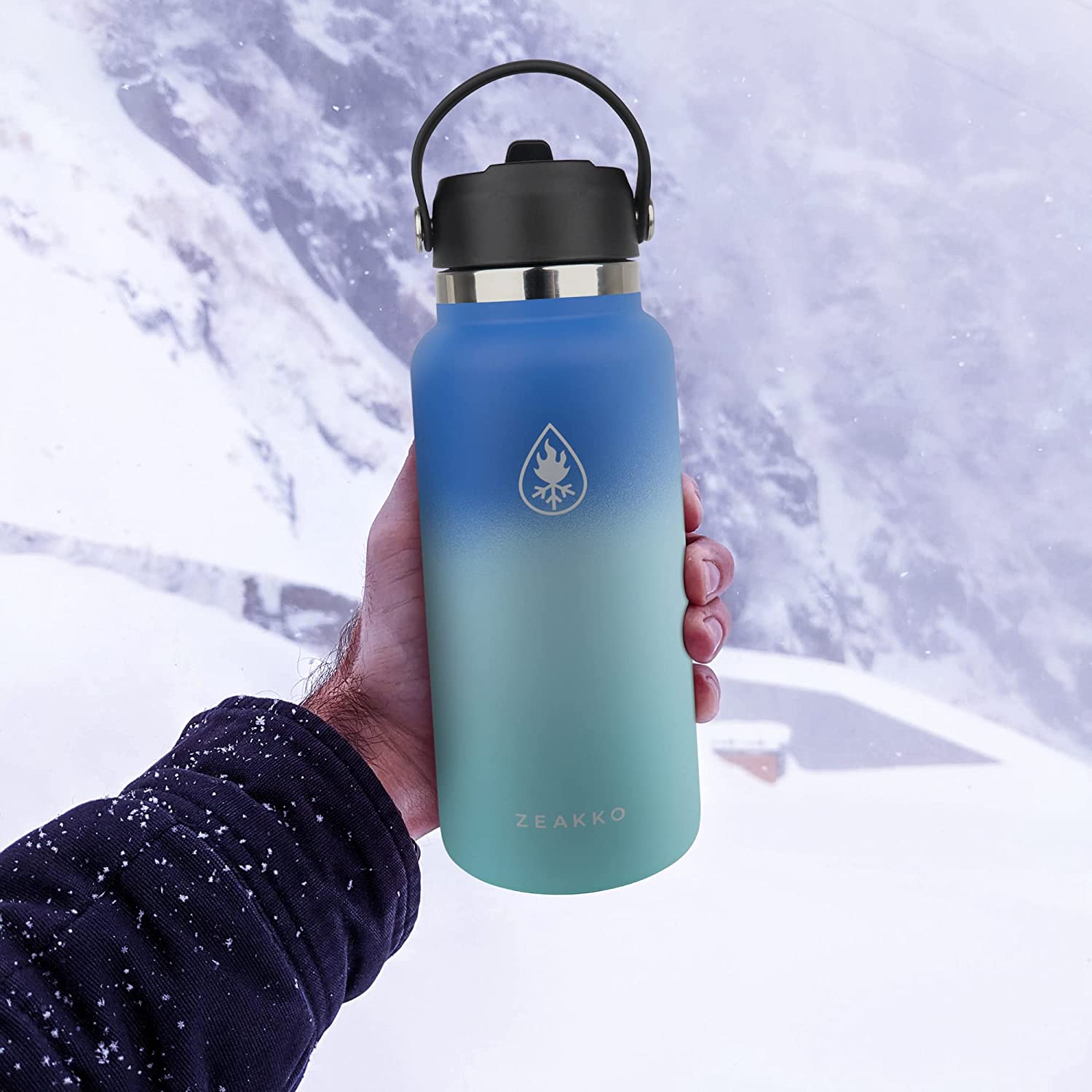 Left. Dazzed Corner - Sport 32oz Vacuum Insulated Water Bottle Leakproof with Spout Lid - Blue.