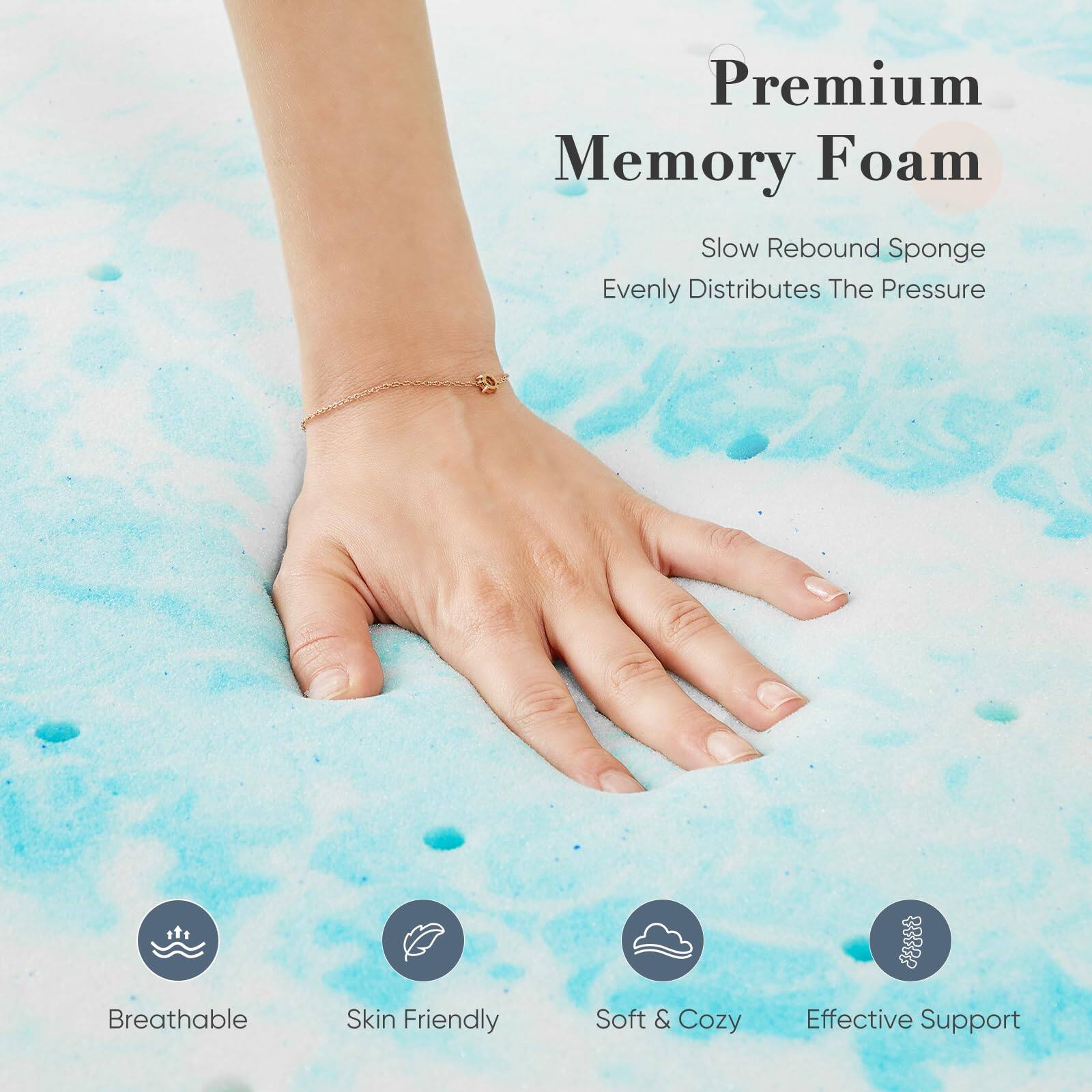 Premium Memory Foam

Slow Rebound Sponge  
Evenly Distributes The Pressure

- Breathable
- Skin Friendly
- Soft & Cozy
- Effective Support