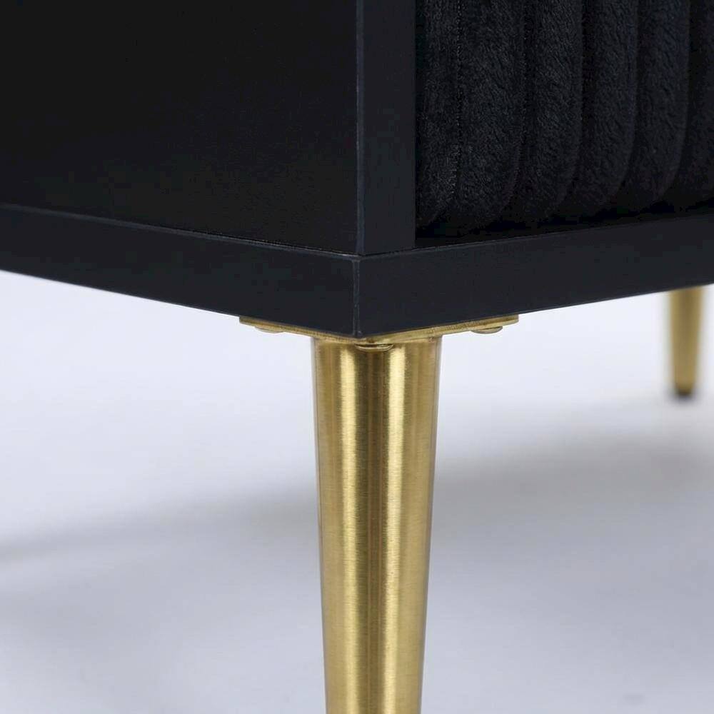 Alt View 1. FurniFact - Black Bedroom Nightstand with Gold Legs and Storage Drawer - Black.