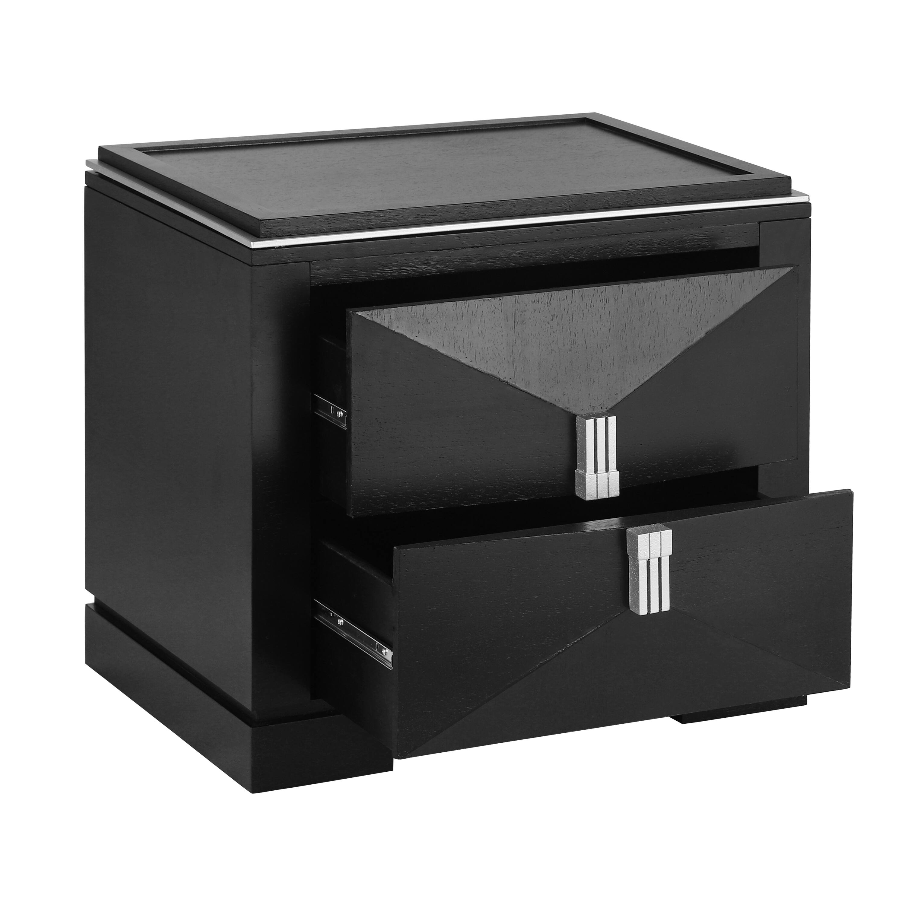 Left. Whisen - 2-Drawer Nightstand,Bedside Table with Diamond Pattern and Heavy-Duty Base - Black.