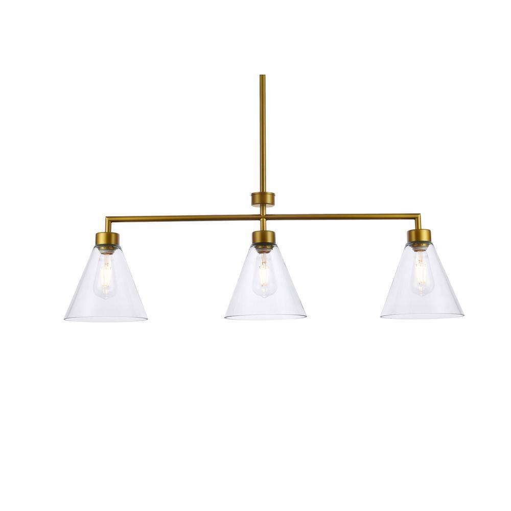 Alt View 4. Living District - Mera 3 lights brass pendant - Brass And Clear.