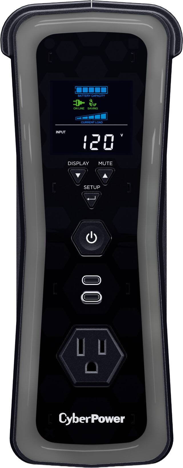 BATTERY CAPACITY  
ON LINE SAVING  
CURRENT LOAD  

INPUT V 120  

DISPLAY MUTE SETUP  

CyberPower