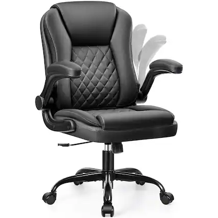 Front. KERDOM - Ergonomic PU Small Leather Chair Office Desk Chair with Wheels, Tilt Mid Back Computer Chair Swivel Task Work Chair - Black.