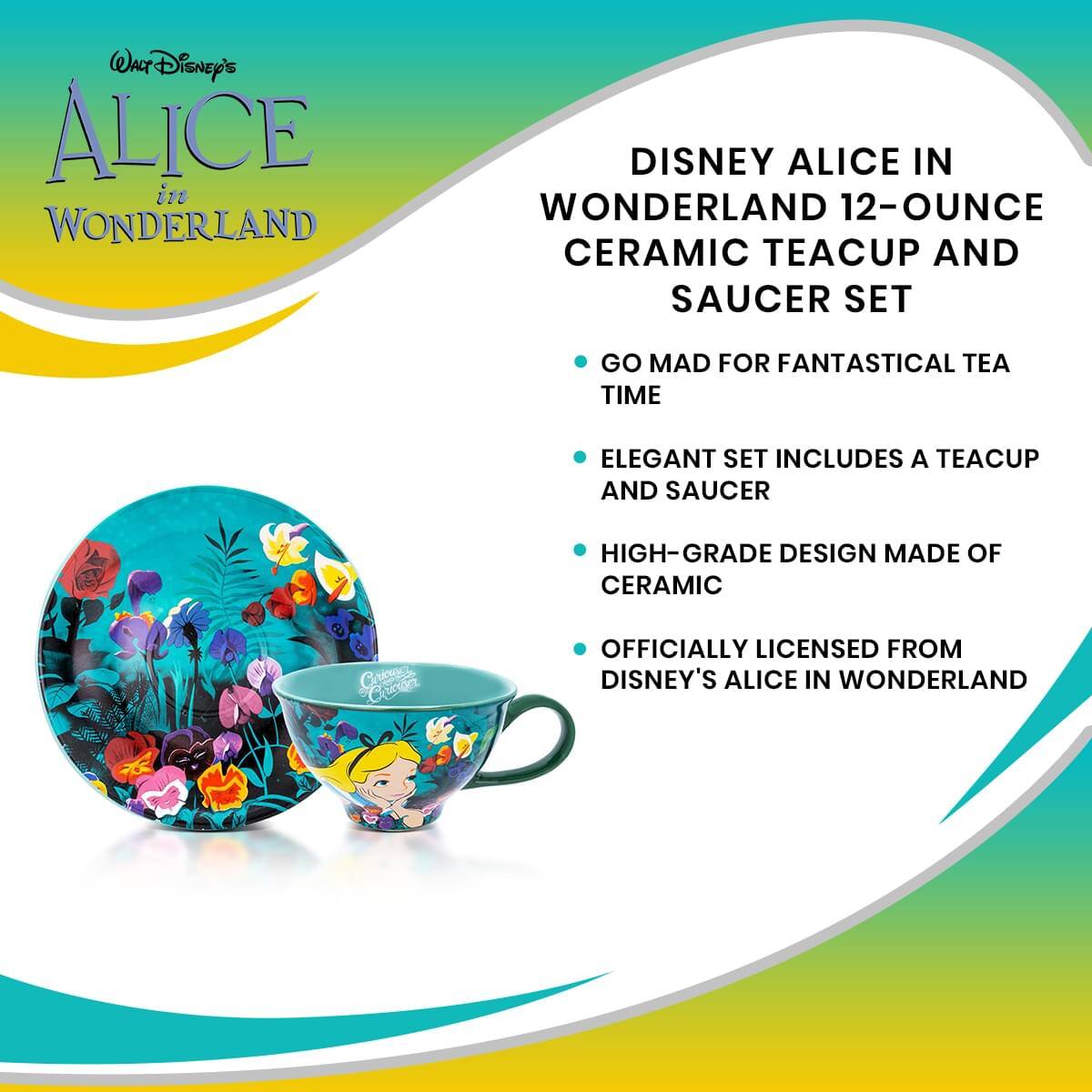 Disney Alice in Wonderland 12-Ounce Ceramic Teacup and Saucer Set

- Go Mad for Fantastical Tea Time
- Elegant Set Includes a Teacup and Saucer
- High-Grade Design Made of Ceramic
- Officially Licensed from Disney's Alice in Wonderland