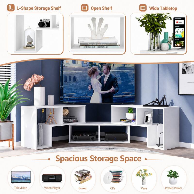 L-Shape Storage Shelf  
Open Shelf  
Wide Tabletop  
App  
Value  
Tramin Coplette Summer Cressing Elizabeth vor Arain The Enchanted April  
BOWLY WATERN  
305  
SETUKI  
Spacious Storage Space  
Television  
Video Player  
Books  
CDs  
Vase  
Potted Plants