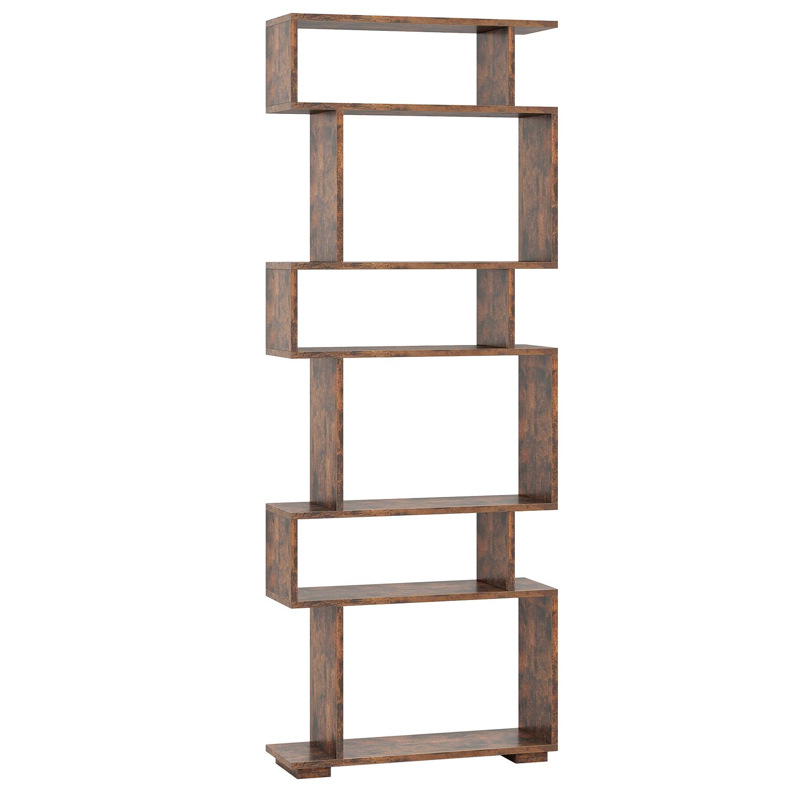 Alt View 8. Costway - Costway 6-tier Storage Bookshelf S-shaped Geometric Bookcase with Anti-toppling Kits Brown - Brown.
