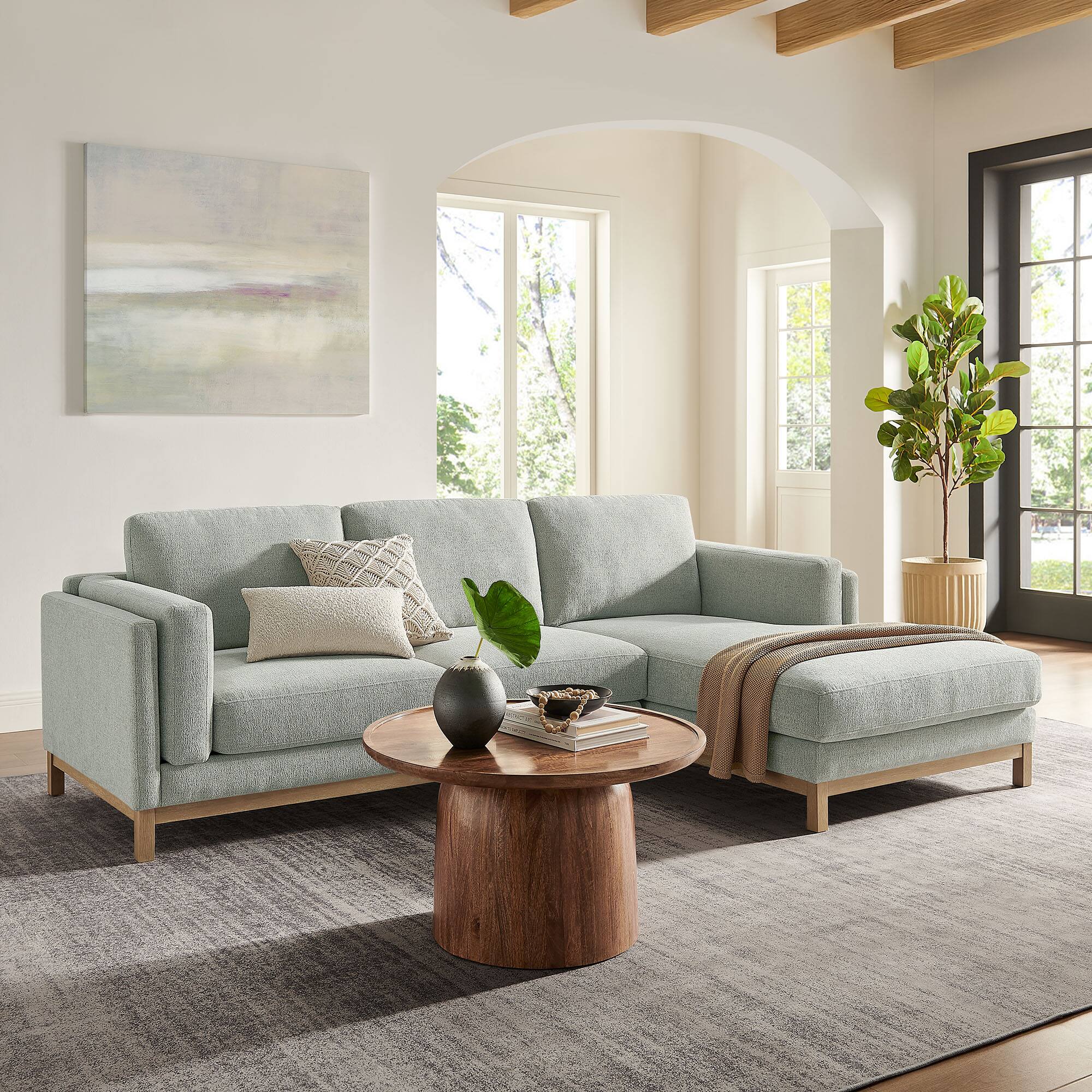 Alt View 4. Modway - Roscoe Right-Facing Fabric Sectional Sofa with Chaise by Modway - Mist.