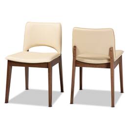 Baxton Studio - Afton Mid Century Faux Leather Upholstered and Finished Wood 2-Piece Dining Chair Set - Beige/Walnut Brown