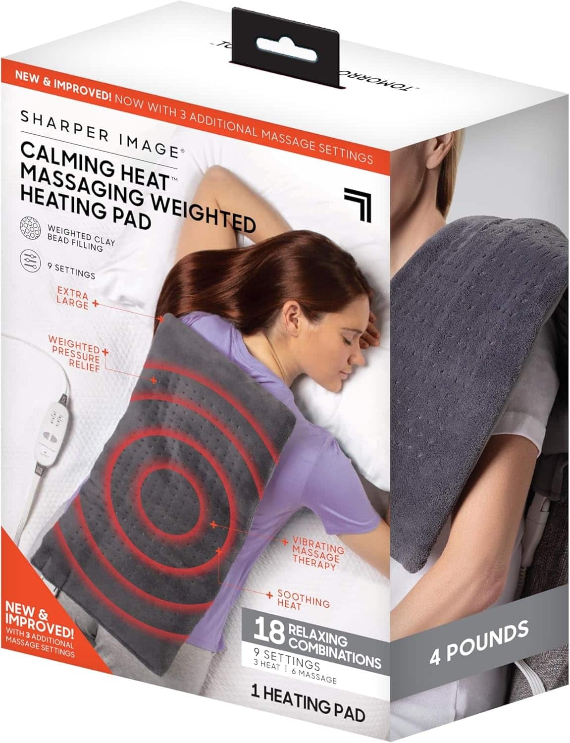 PARKER SLATER - Sharper Image Calming Heat Weighted Heating Pad – 12"x24", 3 Heat & 6 Massage - Gray