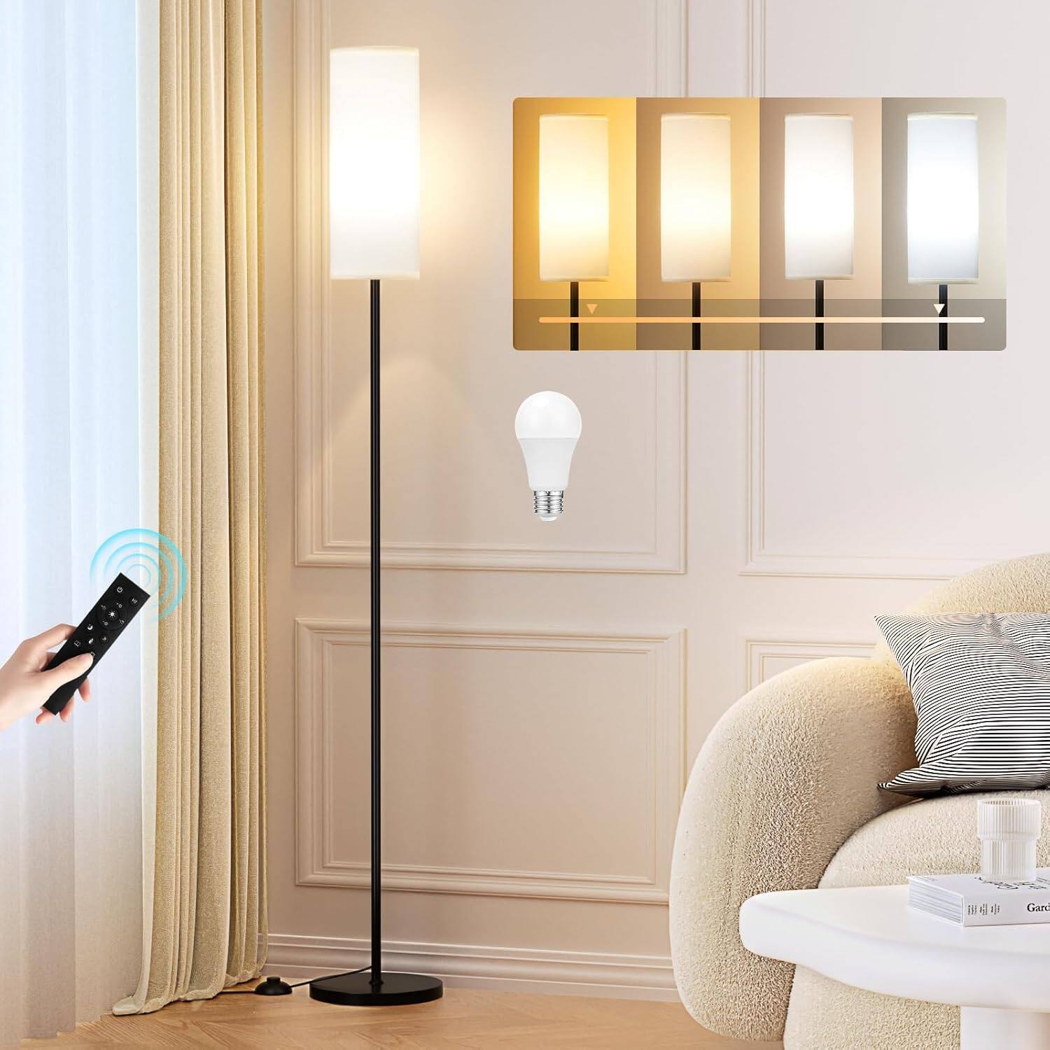 Cozy Serene - white Floor Lamp Bulb Modern Dimmable metal Lamps Living Room with Remote Control Stepless Colors Temperature - A:white-64.57 inches