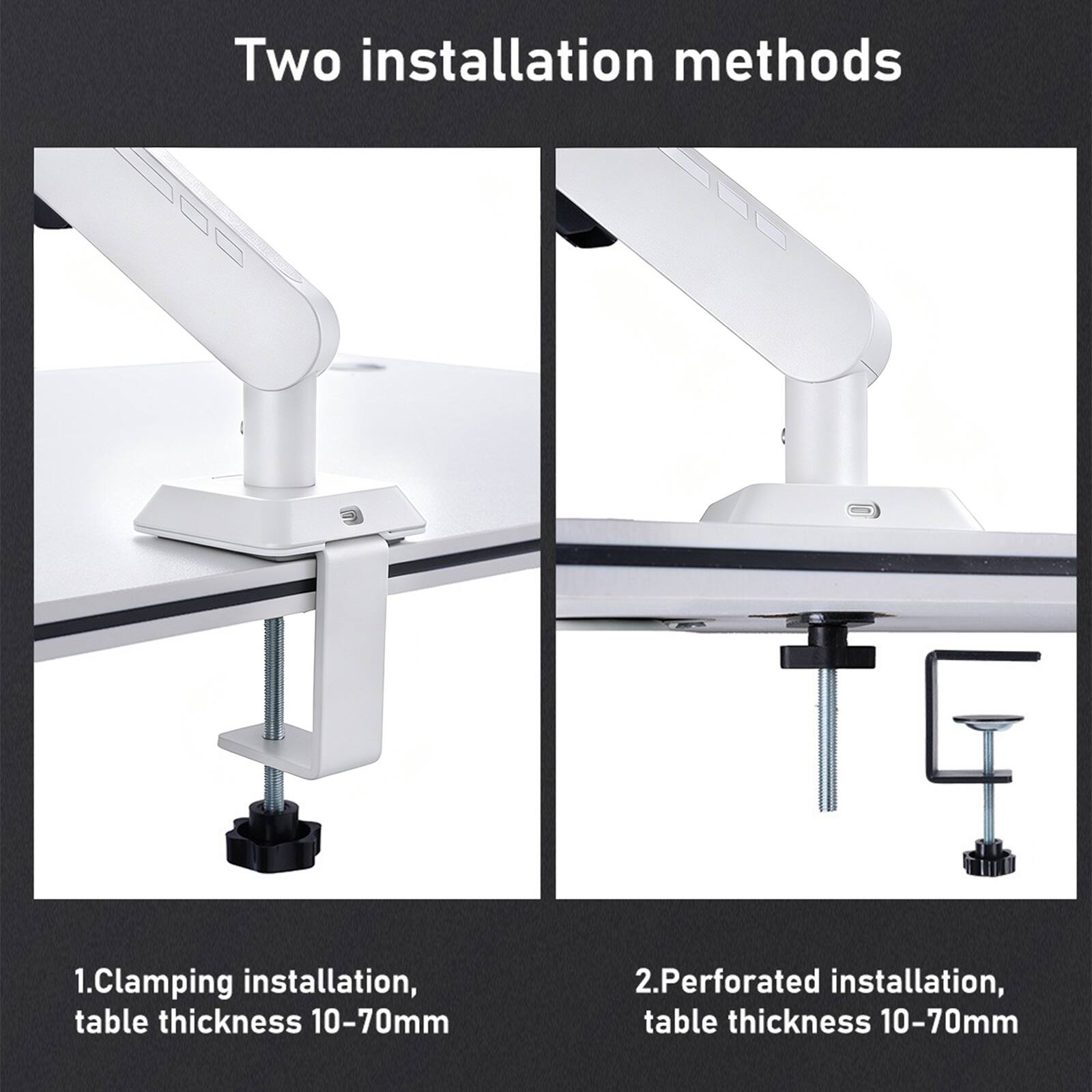 Two installation methods

1. Clamping installation, table thickness 10-70mm
2. Perforated installation, table thickness 10-70mm