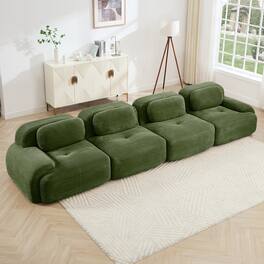 LOVMOR - Modular No Assembly Compressed Pack 4 Seat Corduroy Couch Anti Slip Curved Armrests For Bedroom Study Soft Den - Olive Green