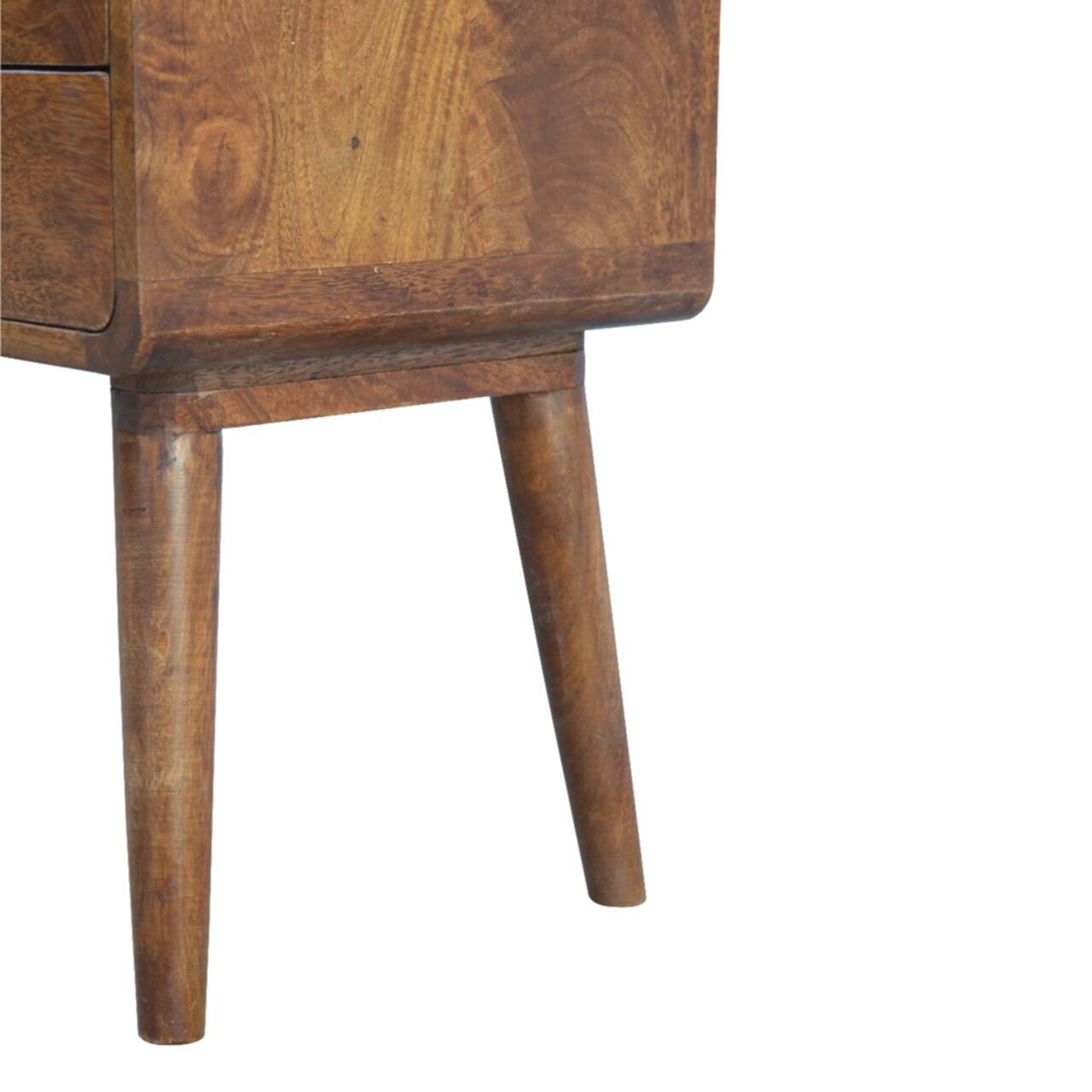 Alt View 2. Artisan Furniture - Artisan Furniture Solid Wood Curved Chestnut Nightstand, 2 Drawers, Nordic Legs - Chestnut.