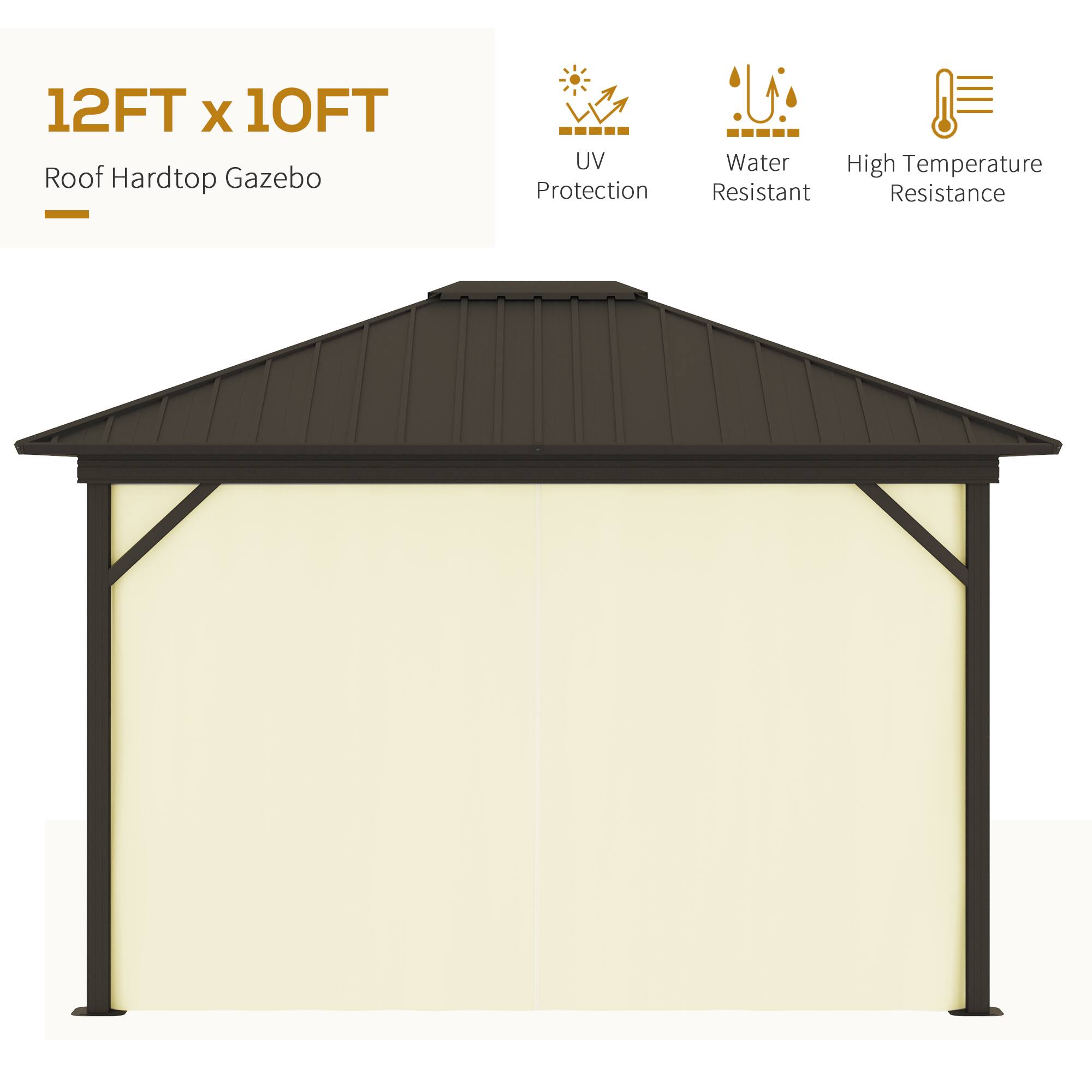 12FT x 10FT Roof Hardtop Gazebo
UV Protection
Water Resistant
High Temperature Resistance