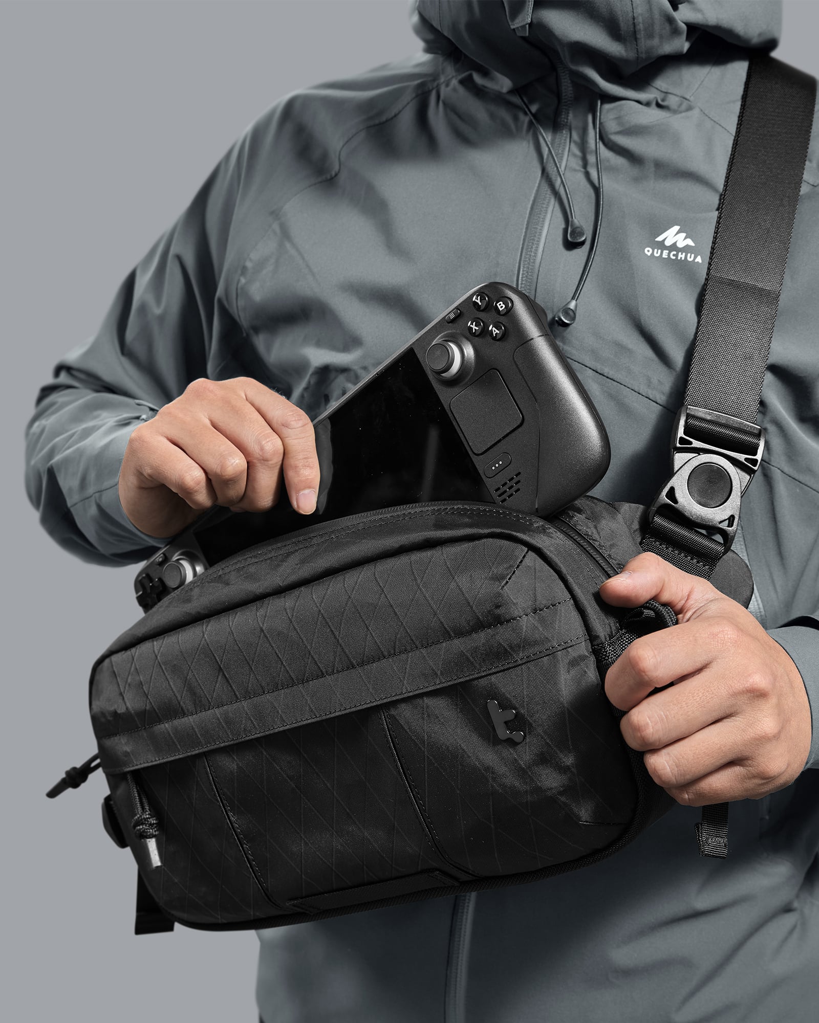 Alt View 12. tomtoc - Wander-T26 X-Pac Sling Bag, Heavy Duty Tactical Crossbody Carry Chest Bag, Compatible mit Steck Deck OLED, ASUS ROG Ally - Black.