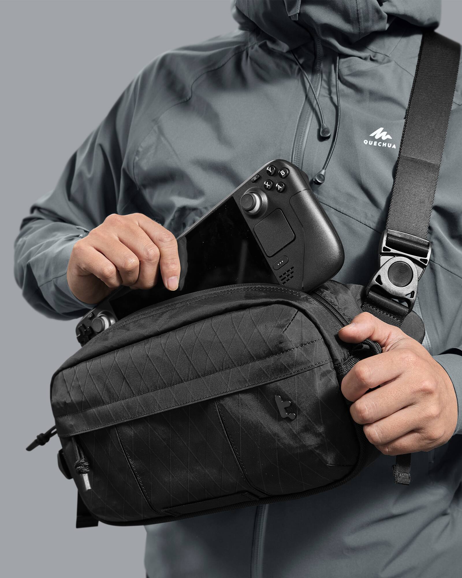 Alt View 12. tomtoc - Wander-T26 X-Pac Sling Bag, Heavy Duty Tactical Crossbody Carry Chest Bag, Compatible mit Steck Deck OLED, ASUS ROG Ally - Black.