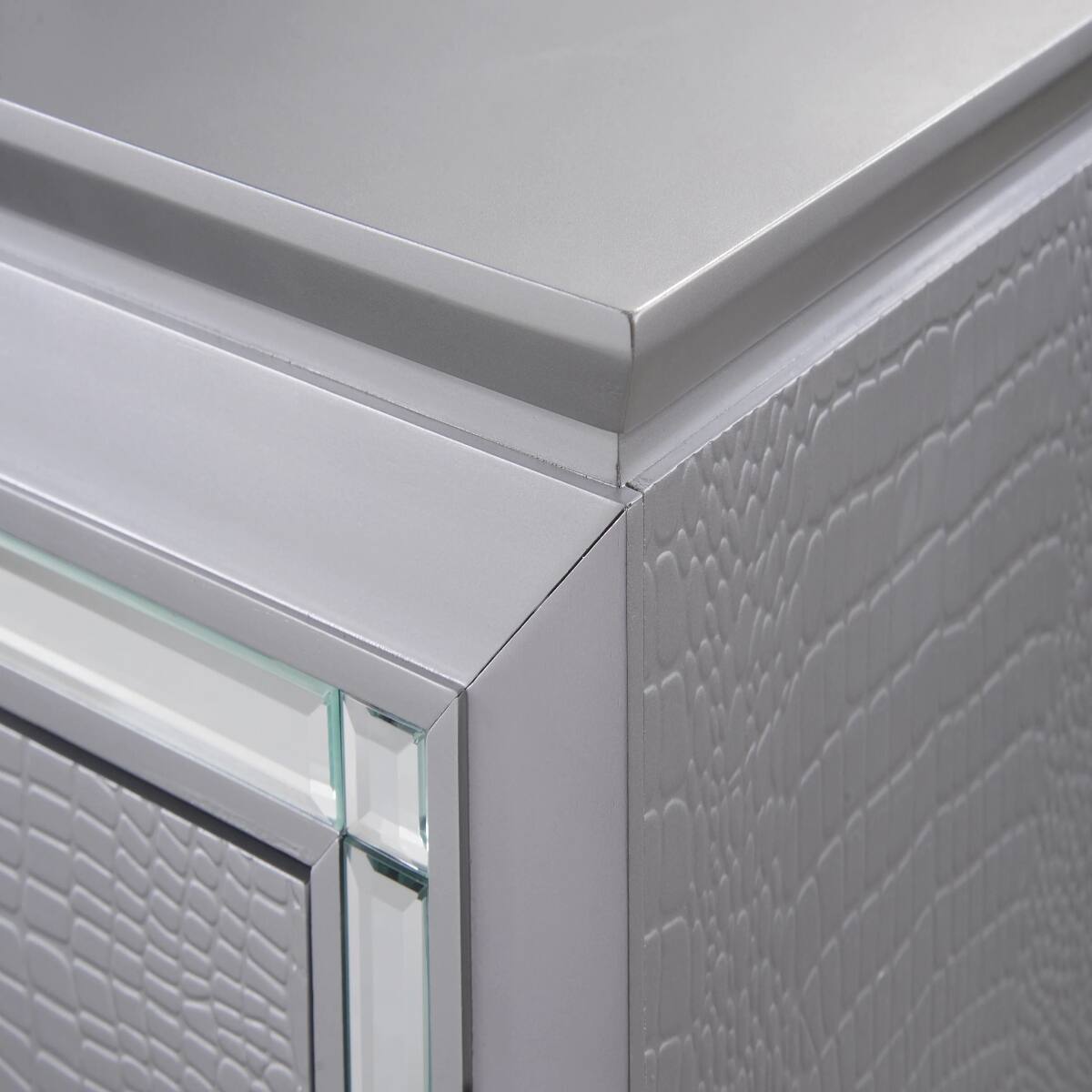 Back. Loheer - Loheer Modern Glam Nightstand with Built-In Night Light, Two Drawers, Silver Solid Wood - Silver.