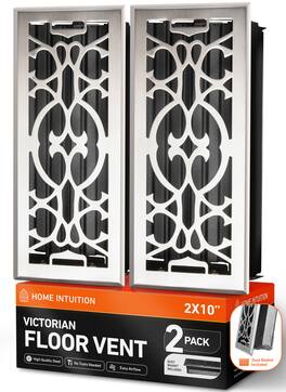 Home Intuition - Victorian Floor Vent Covers 2X12 Inch with Mesh Cover, Heat and Air for HVAC, 2-Pack - Satin Nickel