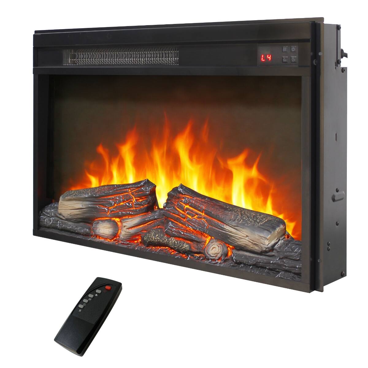 Front. Loheer - Loheer 26 inch electric fireplace insert ultra thin heater with realistic flame Antique Black - Antique Black.