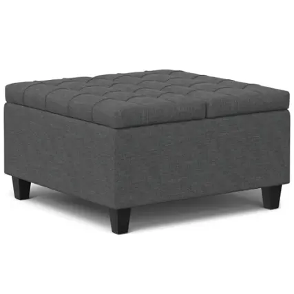 Front. Simpli Home - Harrison Small Square Coffee Table Storage Ottoman - Slate Grey.