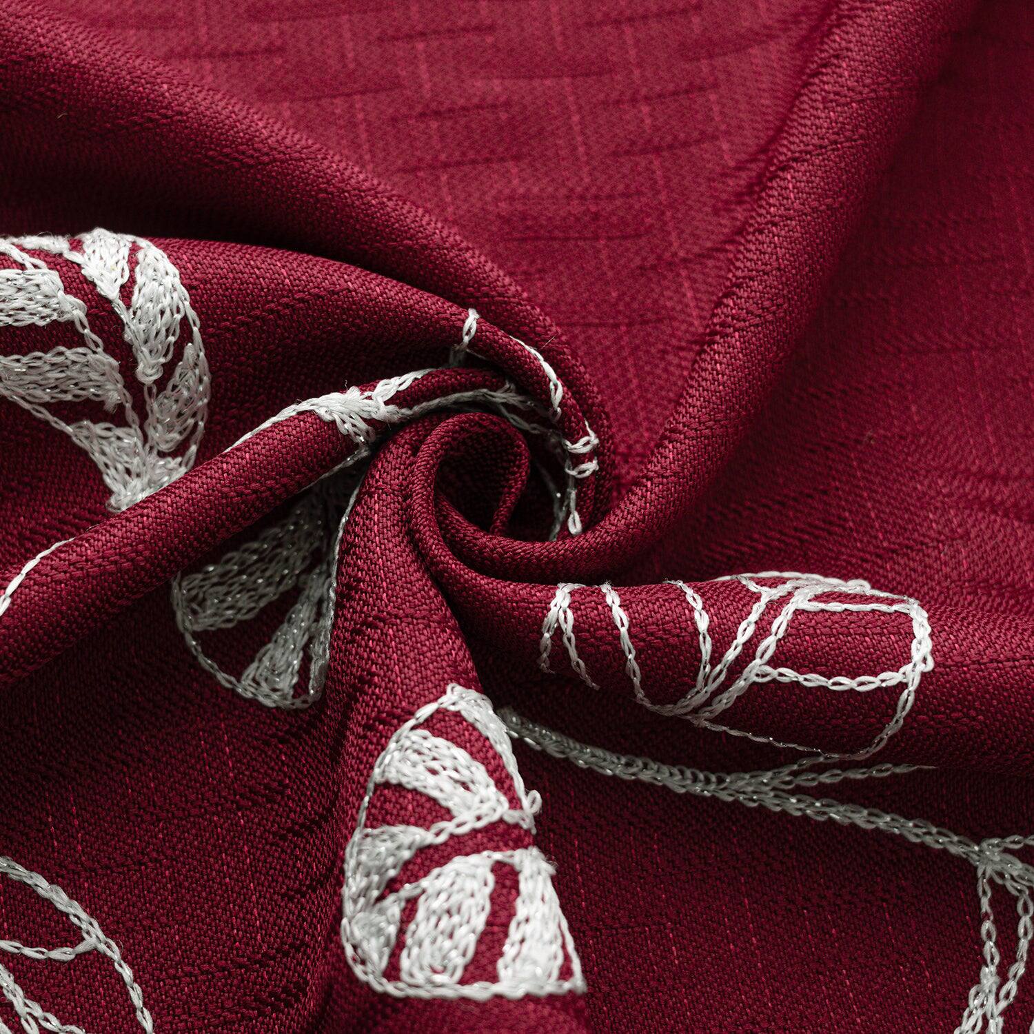 Left. RT Designers Collection - RT Designers Collection 100% Polyester 140 GSM Reed Embroidered Grommet Curtain Panel 54" x 90" Burgundy - Burgundy.