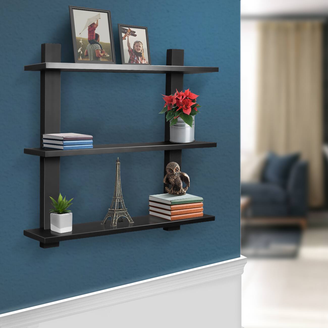 Alt View 2. Sorbus - Sorbus Bathroom Shelves - 3-Tier Wall Mounted Floating Shelves for Books, Trophies, Wall Décor - Black.
