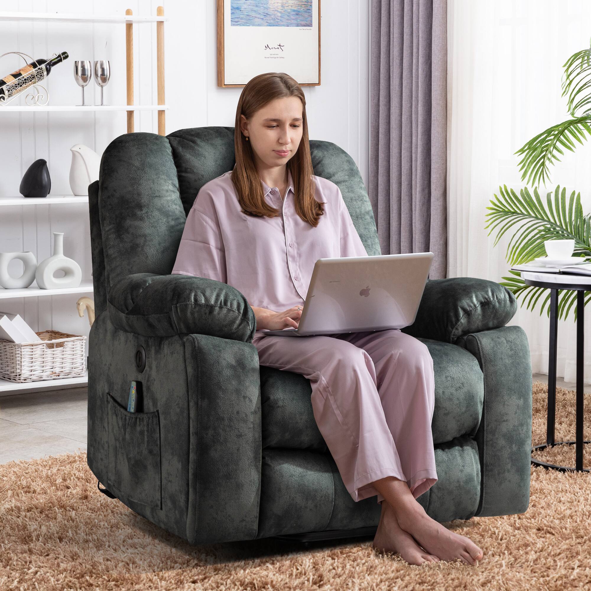 Alt View 5. Bestier - Set of 2- 40.6" W Microsuede Power Lift Recliner Chair with Massage and Heating - Green & Grey.