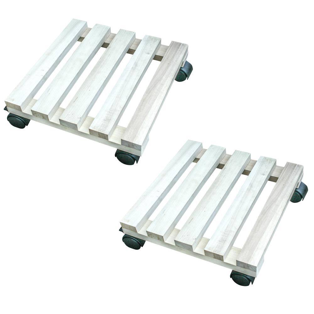 Angle. AmeriHome - 2 Piece Rolling Wood Plant Caddie - Square - Tan.