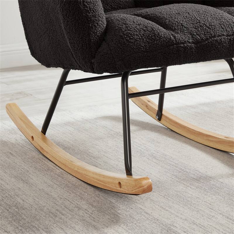 Alt View 4. HTUTWOO - Glider Chair for Living Room - Tufted Upholstered Teddy Fabric Rocking Chair, Metal Frame Accent Chair - Dark Gray.