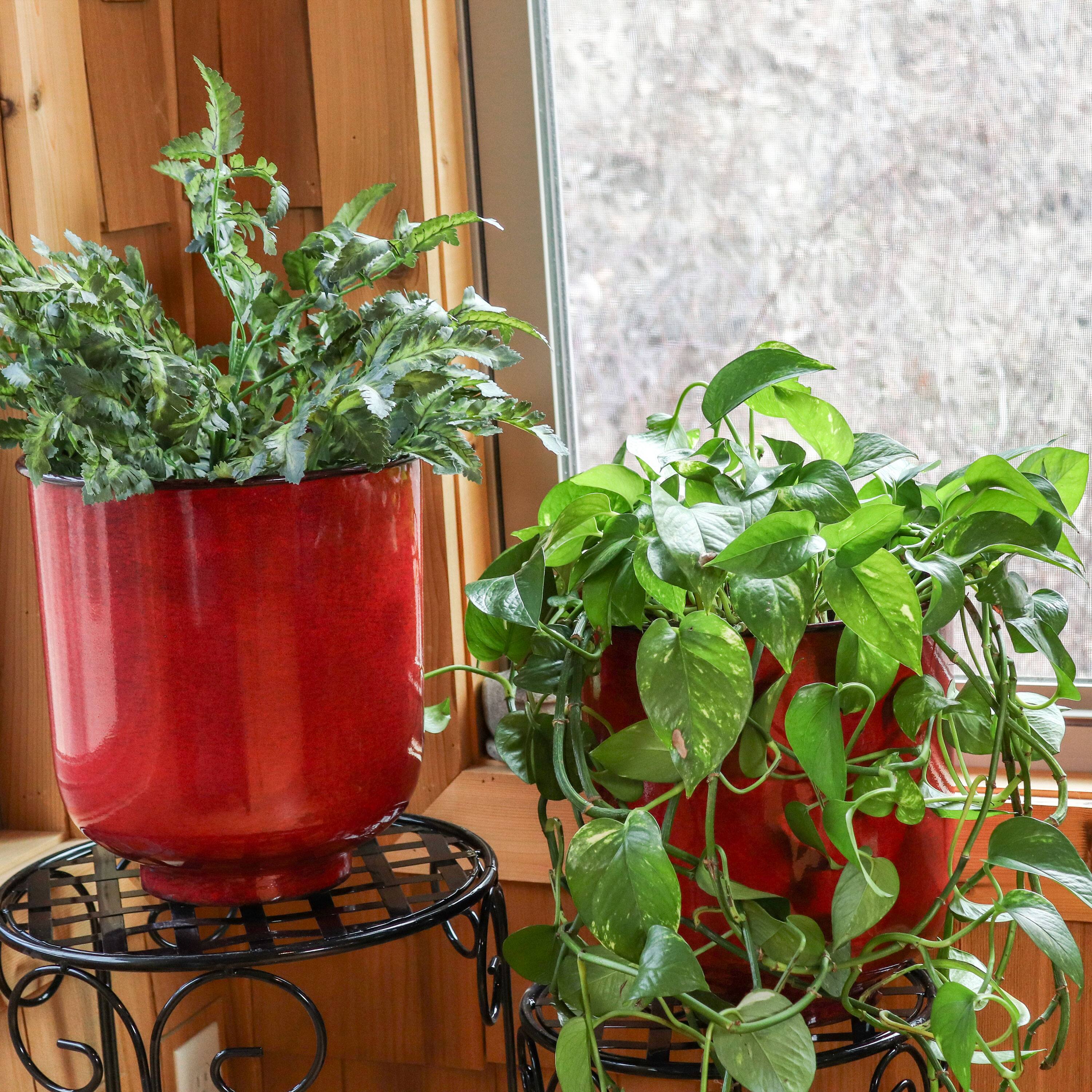 Alt View 1. Sunnydaze - Vivian Metal Planter - 11 in - Set of 4 - Ruby Glaze.