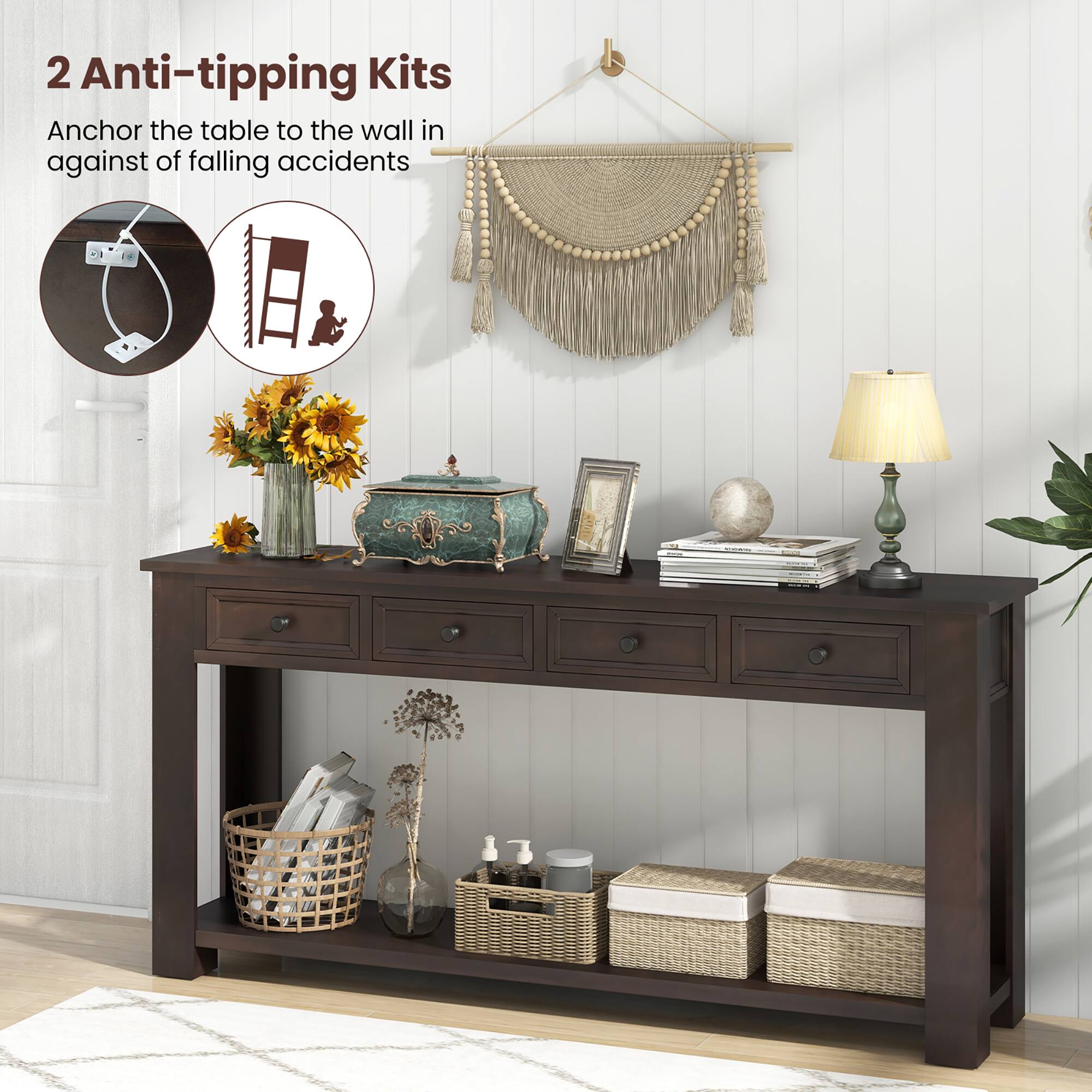 2 Anti-tipping Kits  
Anchor the table to the wall in against of falling accidents