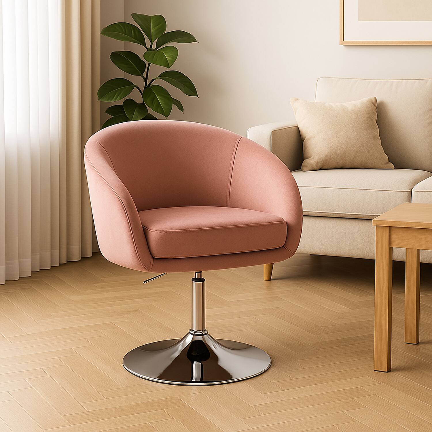 Left. Hivvago - Accent Vanity Chair with Smooth Swivel and Curved Backrest - Pink.