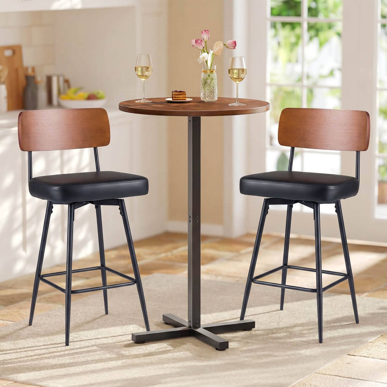 Alt View 1. Costway - Costway 27" Padded Counter Barstools Set of 2 with Wooden Backrest & Metal Legs, Footrest - Black.