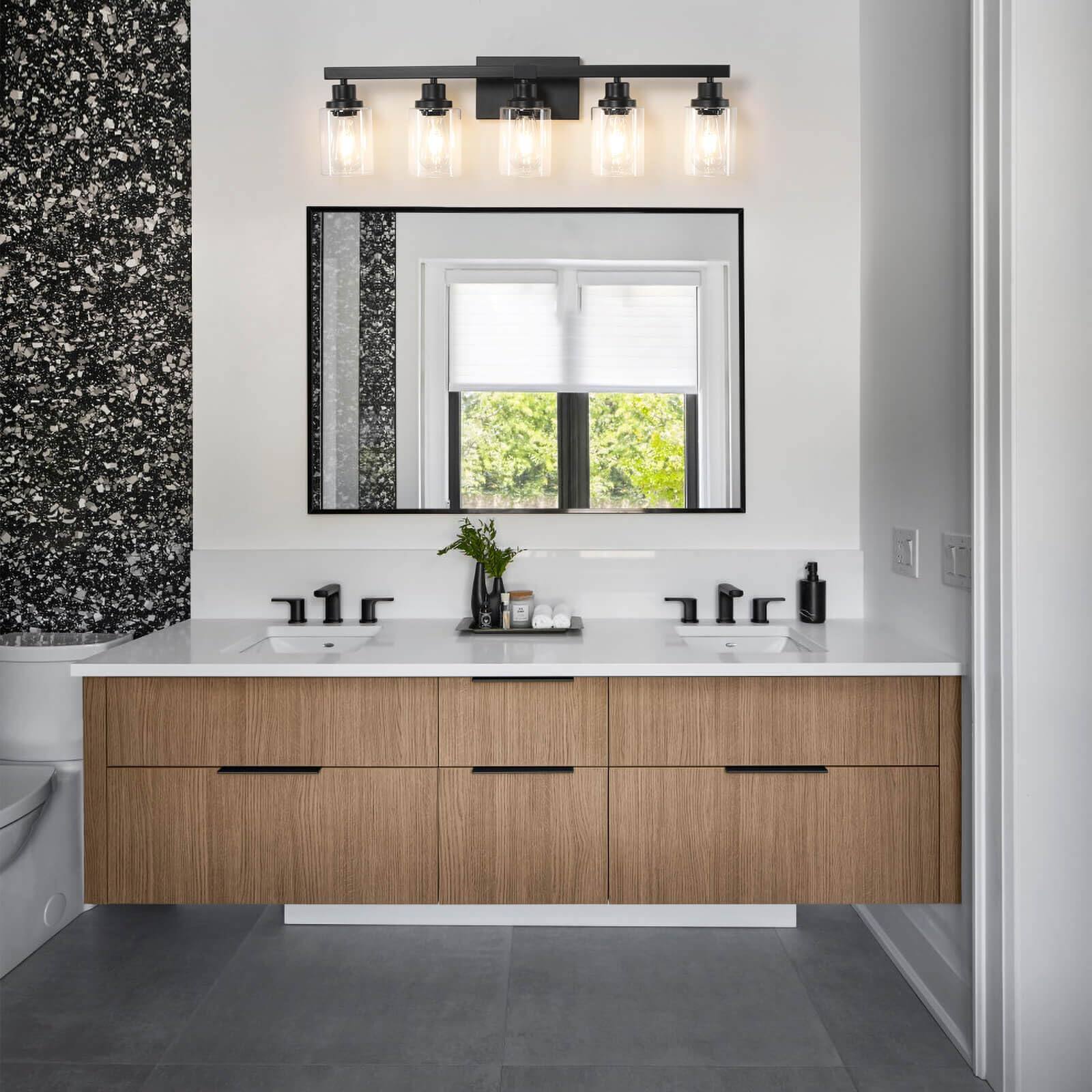 Alt View 5. Earthley Blooms - 5-light Bathroom Vanity Light Modern Lighting Fixture For 31" Matte Wall Sconces With Clear Glass Shade O... - Gold-2-Light.