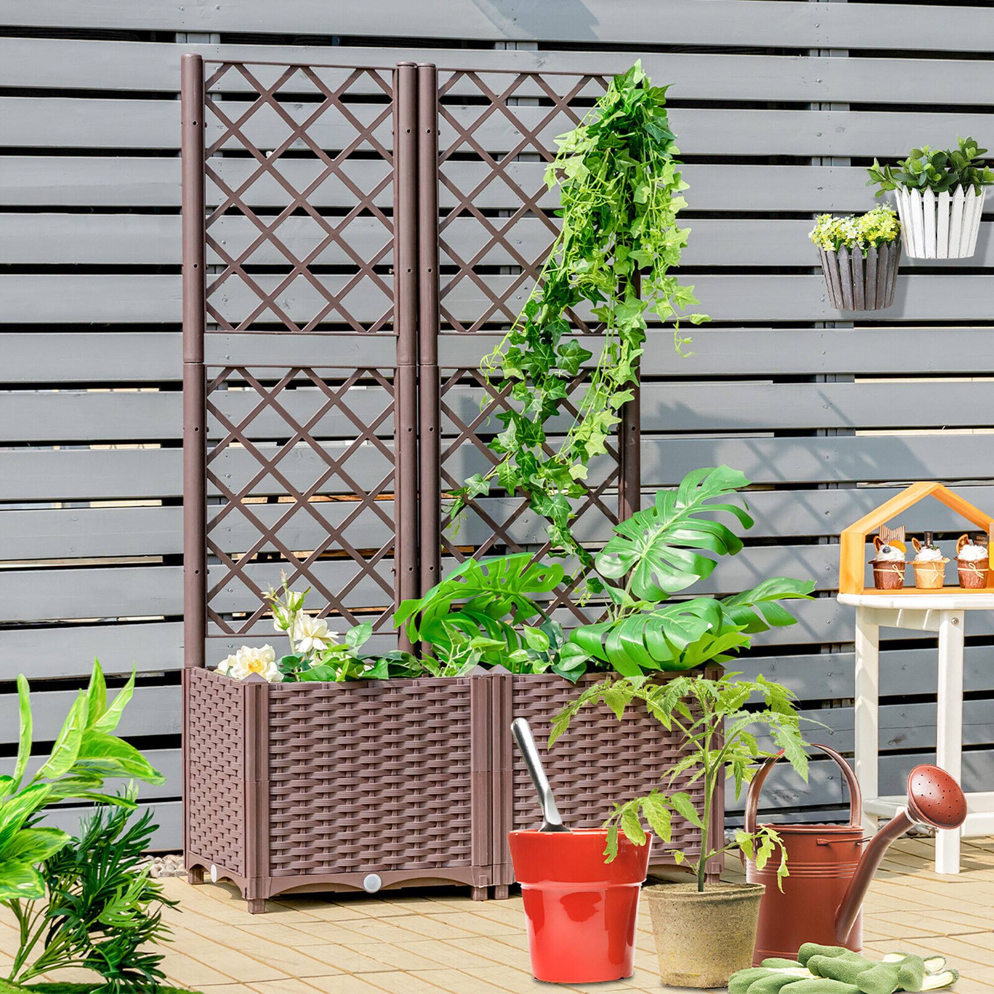 Alt View 3. Gymax - Gymax Raised Garden Bed w/Trellis Planter Box for Climbing Plants 32'' x 16'' x 53'' - Brown.