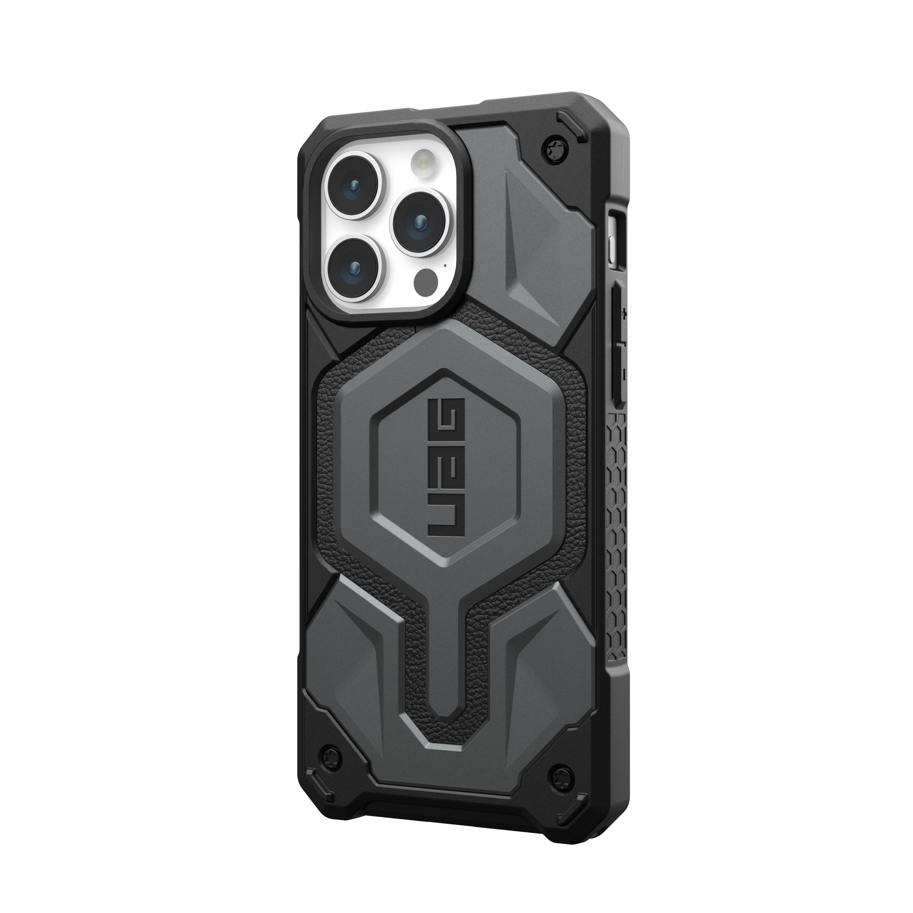 Angle. UAG - Monarch Pro Series Case with Magsafe for Apple iPhone 15 Pro Max - Silver.