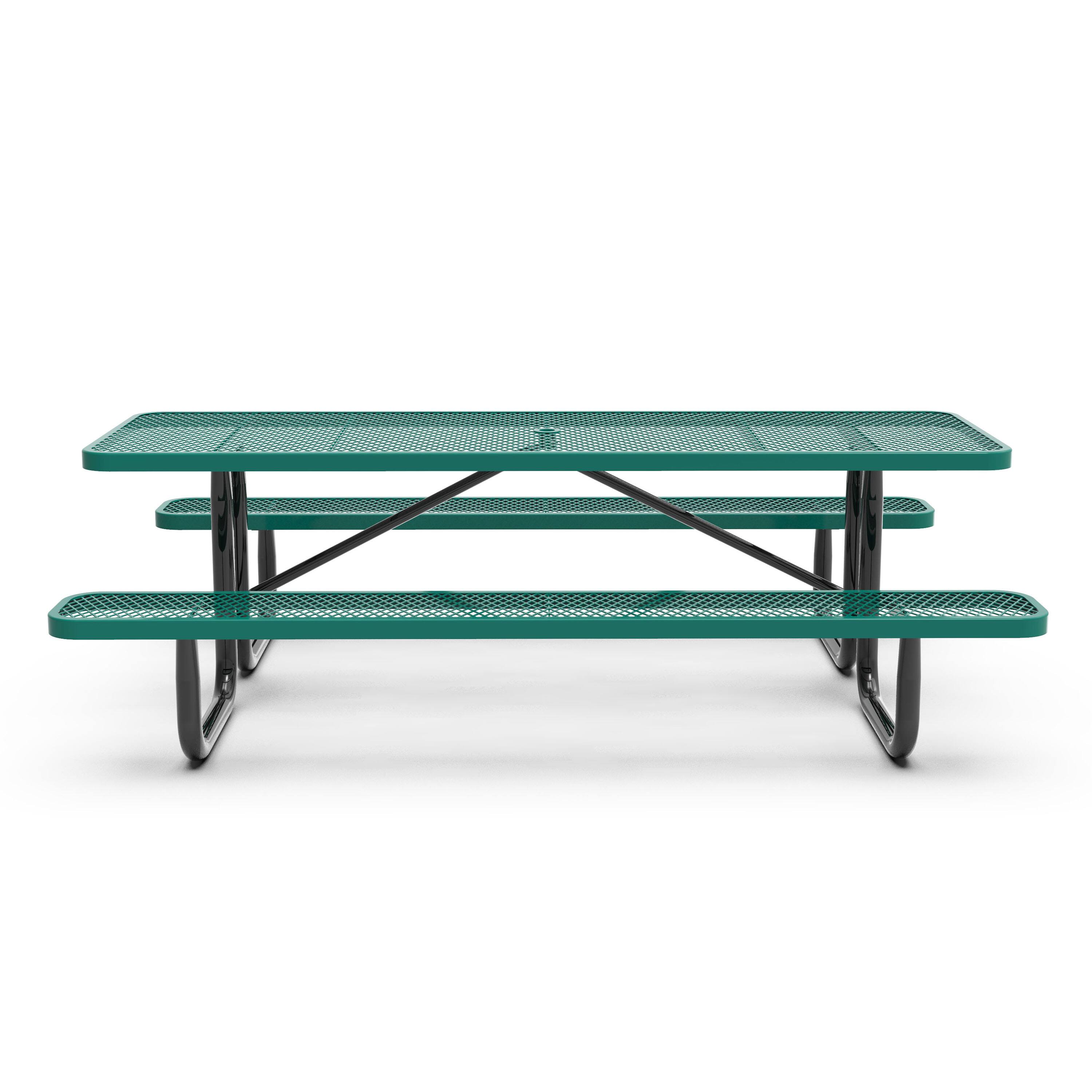 Angle. Flash Furniture - Mantilla 8' Rectangular Outdoor Picnic Table with Commercial Heavy Gauge Green Expanded Metal Mesh Top and Seats and Bla - Green.