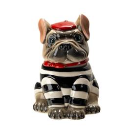 Pacific Trading - Le French Bulldog Cookie Jar, Ceramic, Black and White Striped Shirt, Kitchen Decor, Storage Accessory - Multicolor