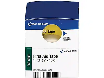 FIRST AID ONLY
60 Aid Tape
Lift and Remove
First Aid Tape
1 Roll, 1/2" x 10yd
FAE-6000
ANSI/ISEA Z308.1-2015