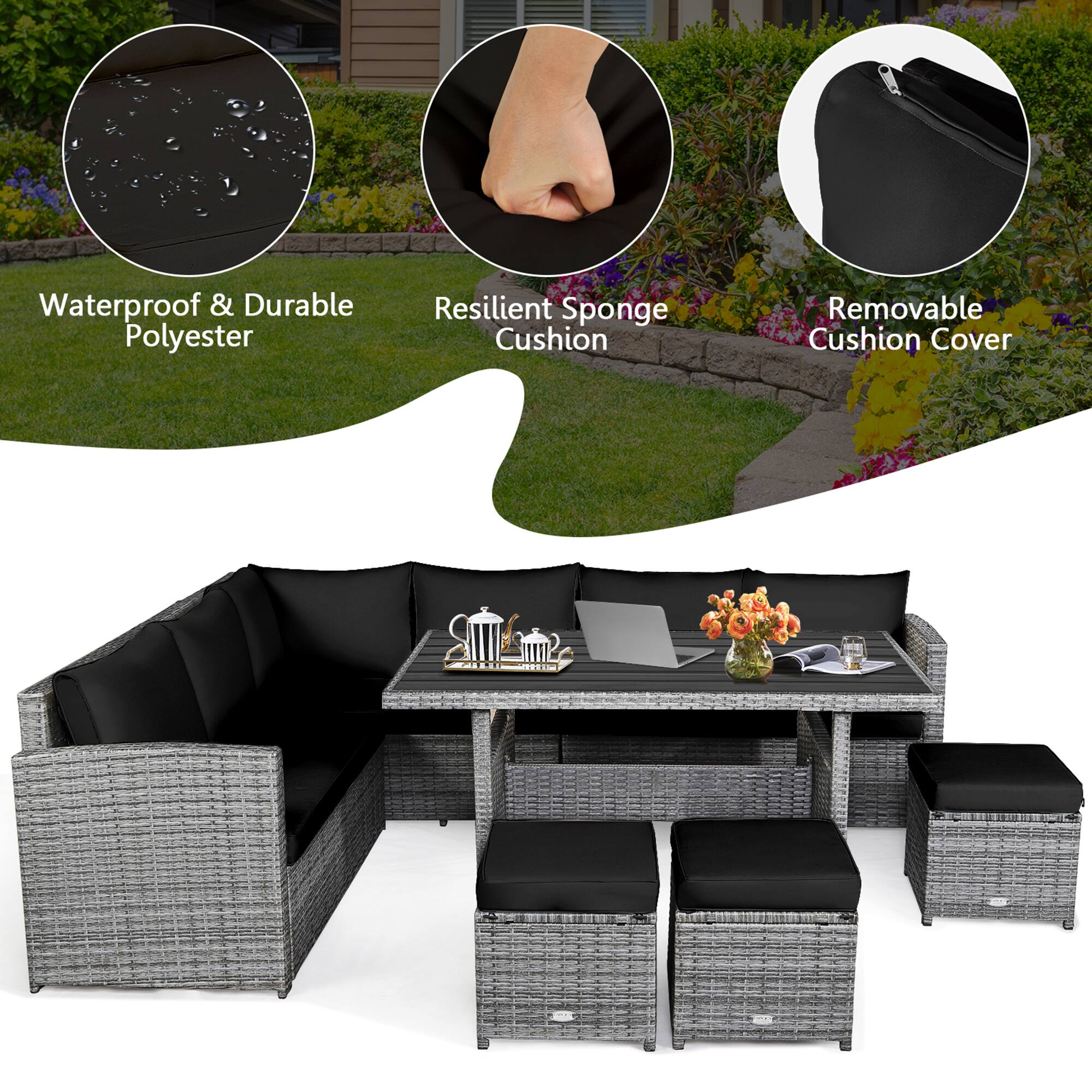 Waterproof & Durable Polyester  
Resilient Sponge Cushion  
Removable Cushion Cover