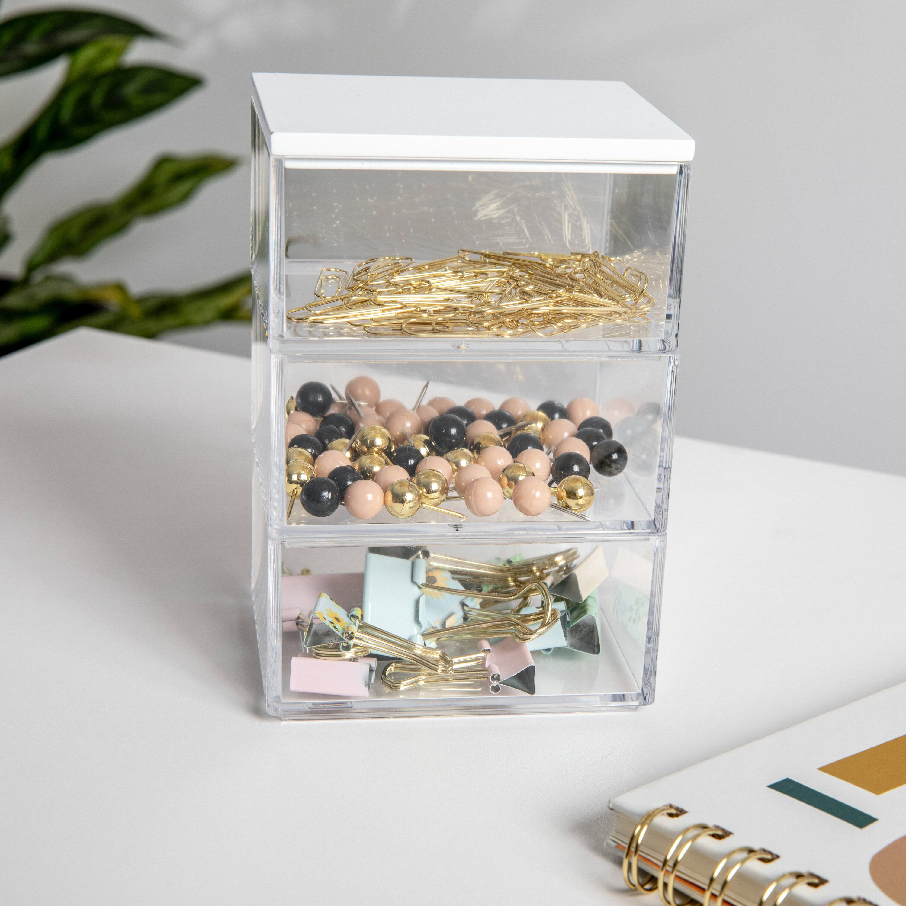 Alt View 13. Martha Stewart - Brody Premium Clear Plastic Storage Bins MDF Lid-3.75"x3" - Clear/White.