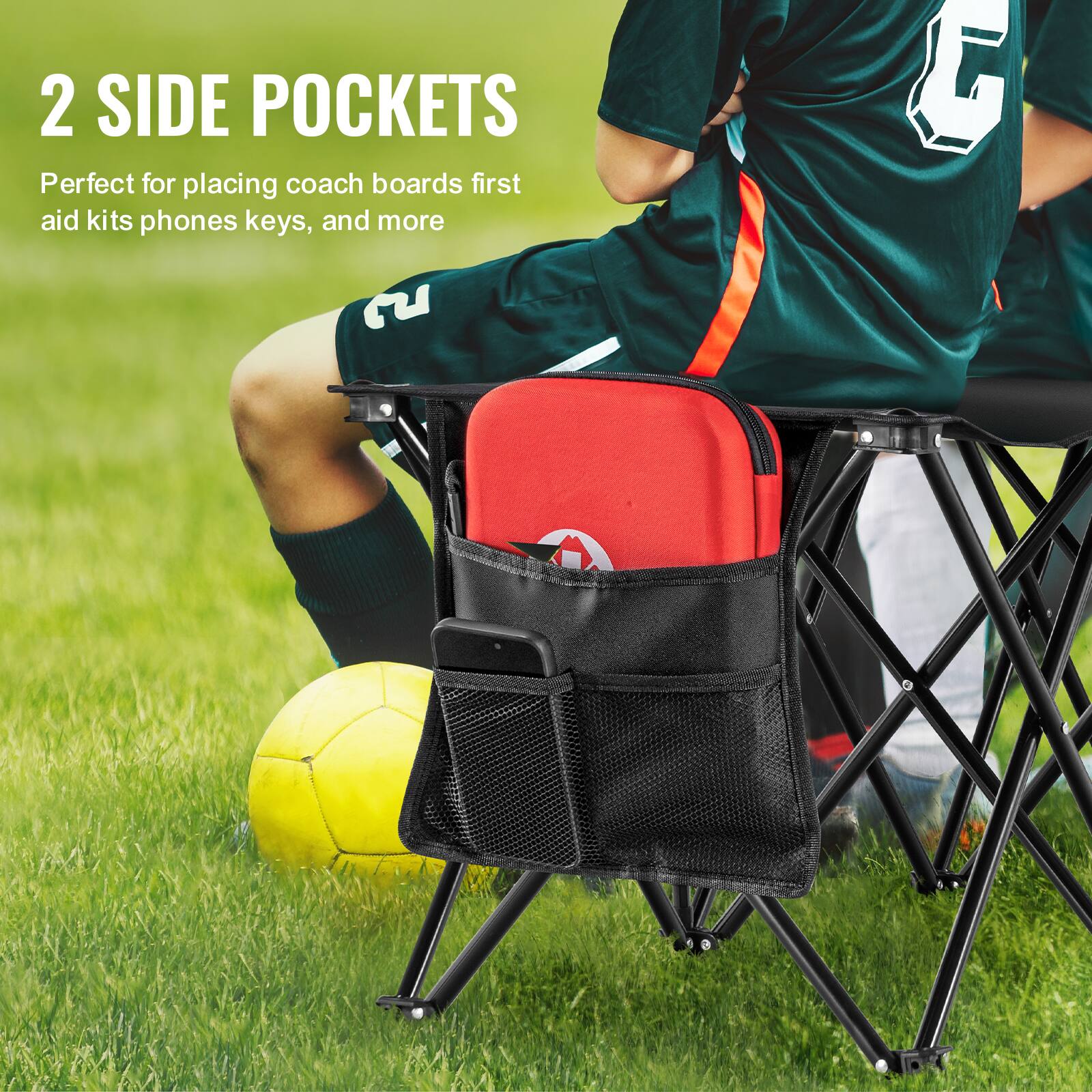 2 SIDE POCKETS  
Perfect for placing coach boards, first aid kits, phones, keys, and more