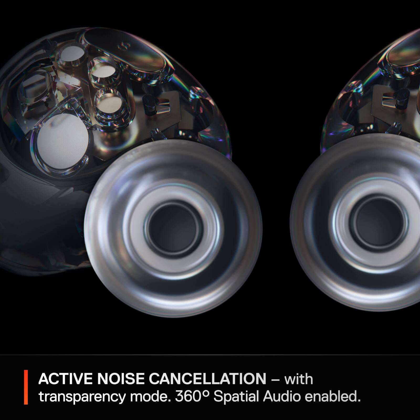 Active Noise Cancellation - with transparency mode. 360 Spatial Audio enabled.